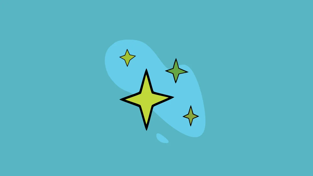 Four green diamond star shapes with four points each against a dark aqua background.