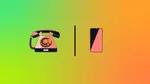 A pink rotary phone and a pink smartphone on a gradient background in greens and oranges.