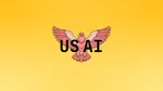 A pink eagle behind the letters US AI, on a gradient background in yellows.