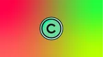 An aqua copyright symbol on a gradient background in reds and greens.