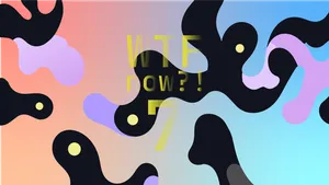 A colourful graphic with numerous dark and purple blobs on a gradient background in oranges and blues.