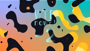 A colourful graphic with numerous dark and yellow blobs on a gradient background in purples, blues and oranges.