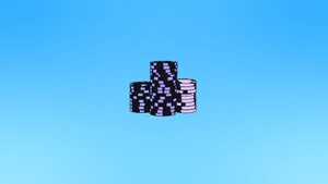 Piles of purple poker chips on a blue gradient background.