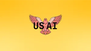 A pink eagle behind the letters US AI, on a gradient background in yellows.