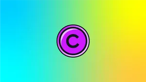 A purple copyright symbol on a gradient background in blues and yellows.