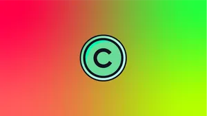 An aqua copyright symbol on a gradient background in reds and greens.