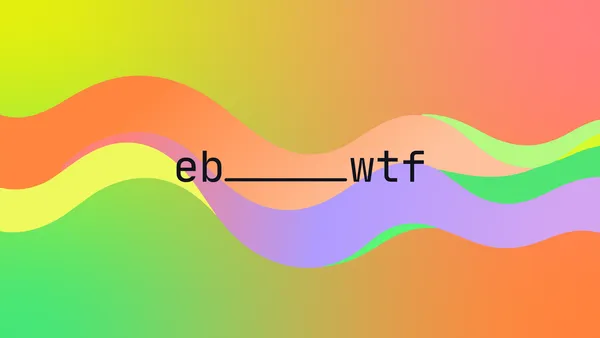 Wavy coloured shapes in oranges, purples and greens on a gradient background in greens and oranges.