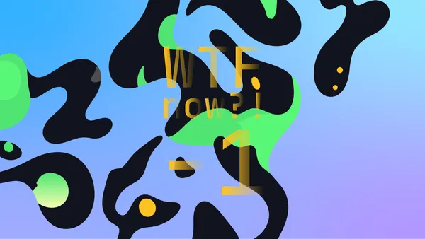 A colourful graphic with numerous dark and green blobs on a gradient background in blues and purples.