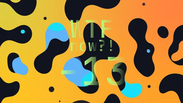 A colourful graphic with numerous dark and blue blobs on a gradient background in yellows and oranges.