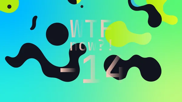 A colourful graphic with numerous dark and green blobs on a gradient background in blues and greens.