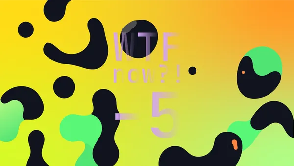 A colourful graphic with numerous dark and green blobs on a gradient background in yellows, oranges and greens.