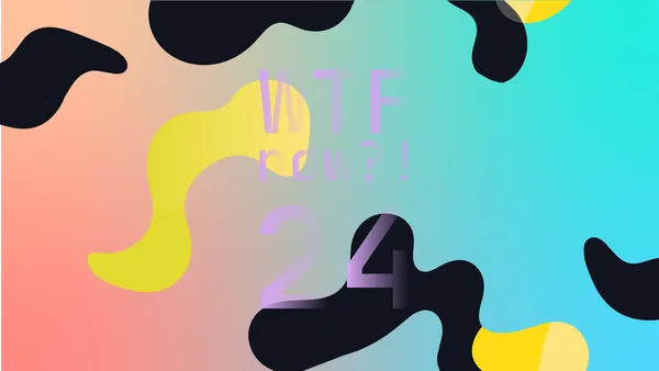 A colourful graphic with numerous yellow blobs on a gradient background in pinks and blues.