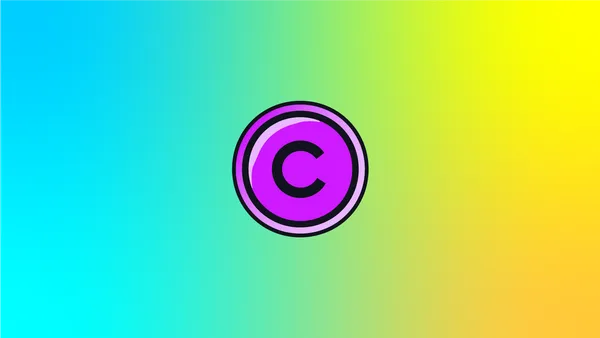 A purple copyright symbol on a gradient background in blues and yellows.